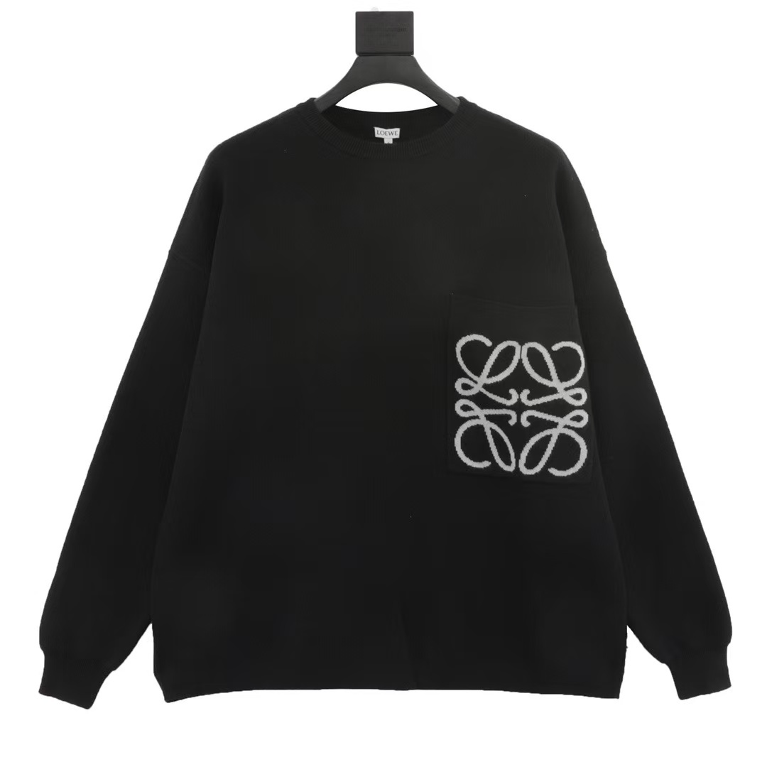 LEW Knitted sweater with large LOGO jacquard pocket on the chest