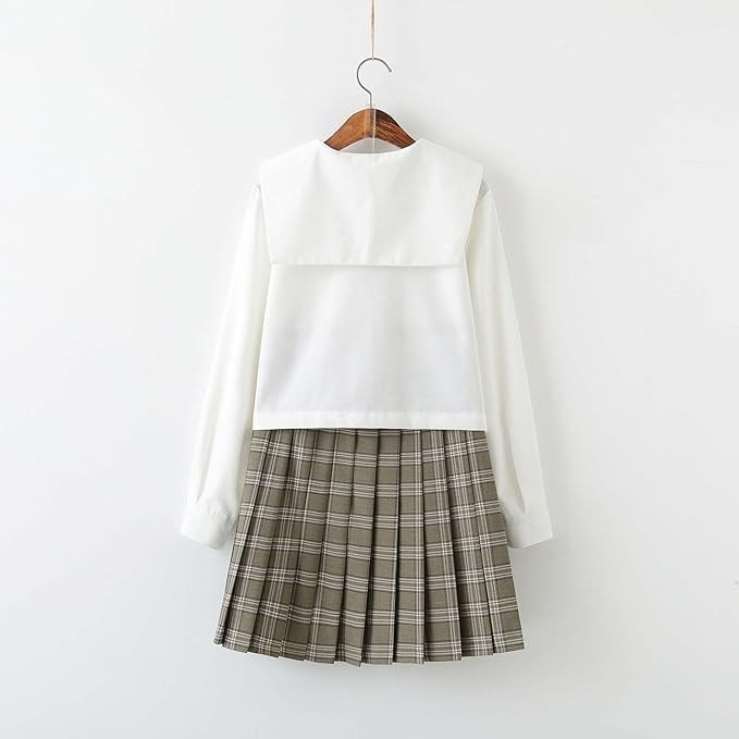 Womens Japanese School Girl JK Skirt Costume,Summer School Uniform Set,Sexy Sailor Cosplay Costumes,Halloween Uniform,Mini Plaid Skirt Shirt with Bow Tie