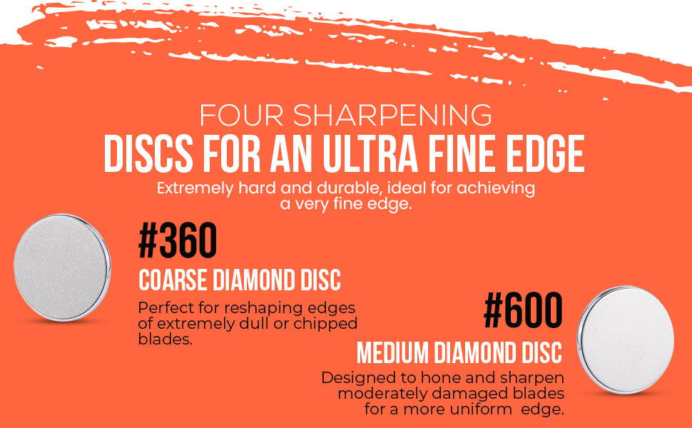 Four sharpening discs including diamond knife sharpener and whetstone knife sharpening kit