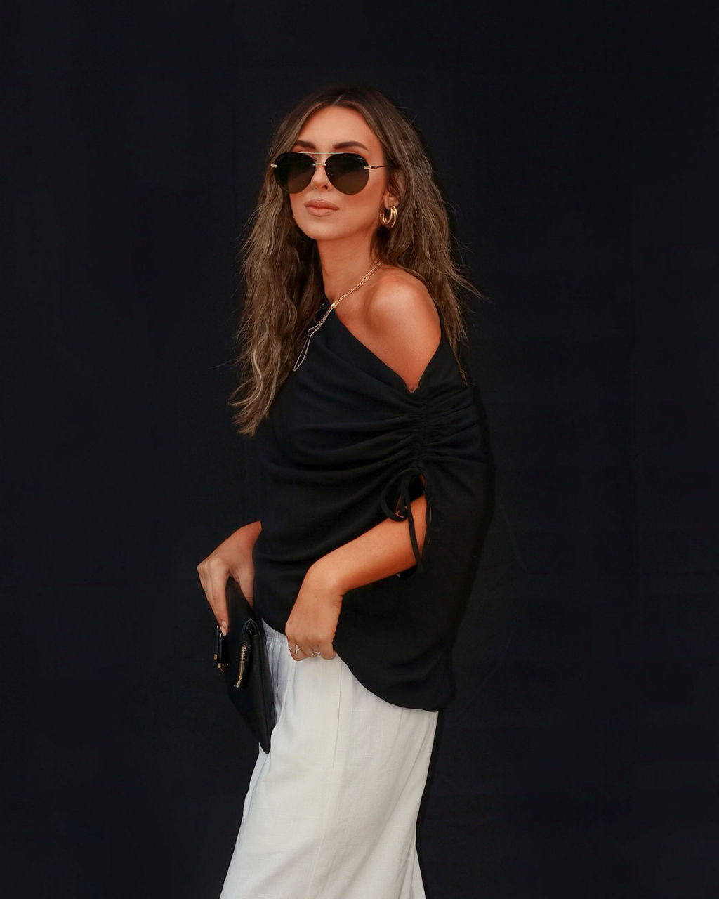 Thomas One Shoulder Ruched Cutout Top-Matylis