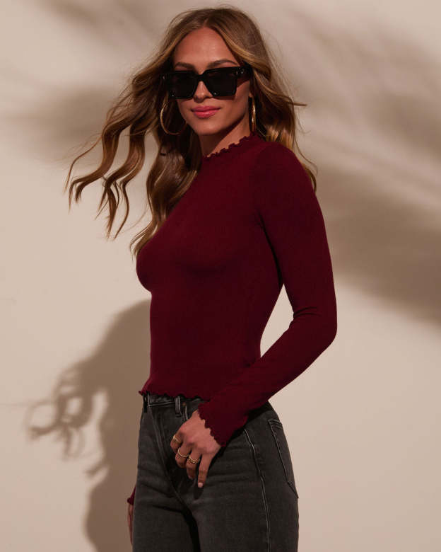 Warm Wishes Ruffle Mockneck Sweater Top-Matylis