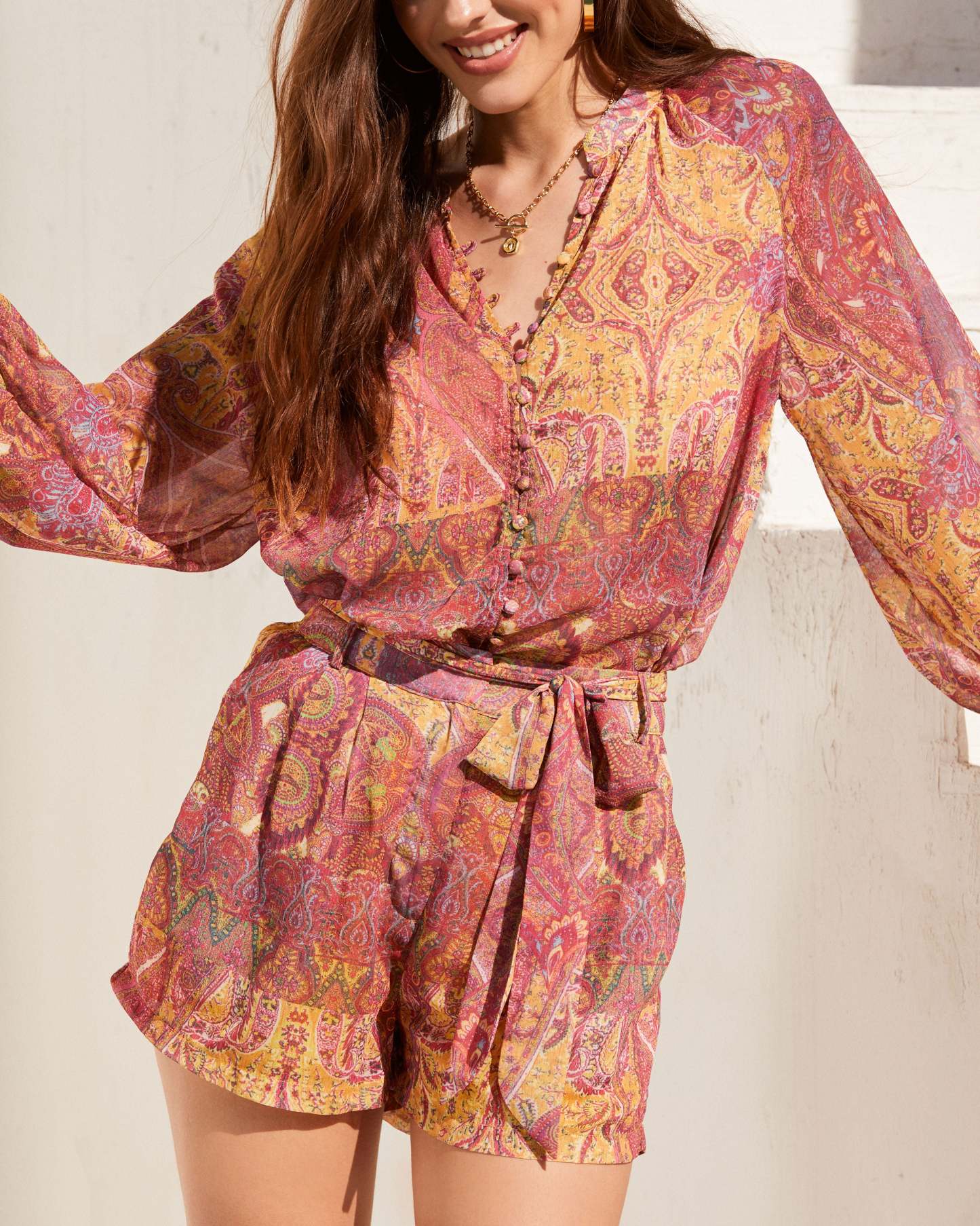 Waverly Paisley Tie Waist Shorts-Matylis