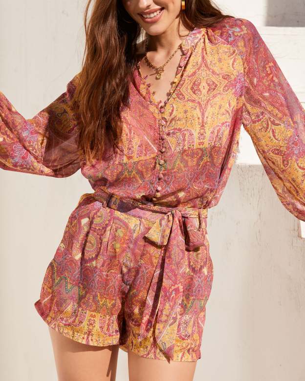 Waverly Paisley Tie Waist Shorts-Matylis
