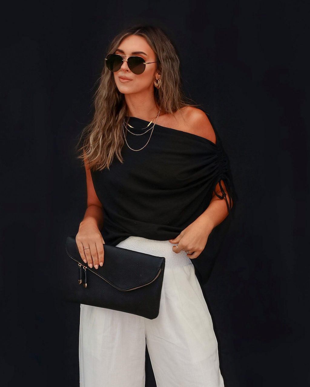 Thomas One Shoulder Ruched Cutout Top-Matylis