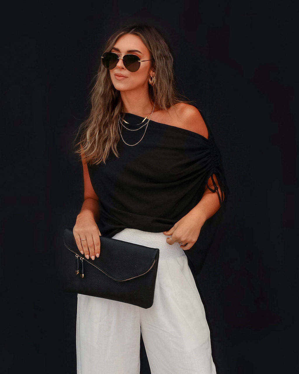 Thomas One Shoulder Ruched Cutout Top-Matylis