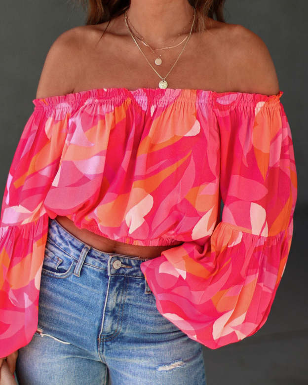 Tropical Spring Printed Off The Shoulder Top-Matylis