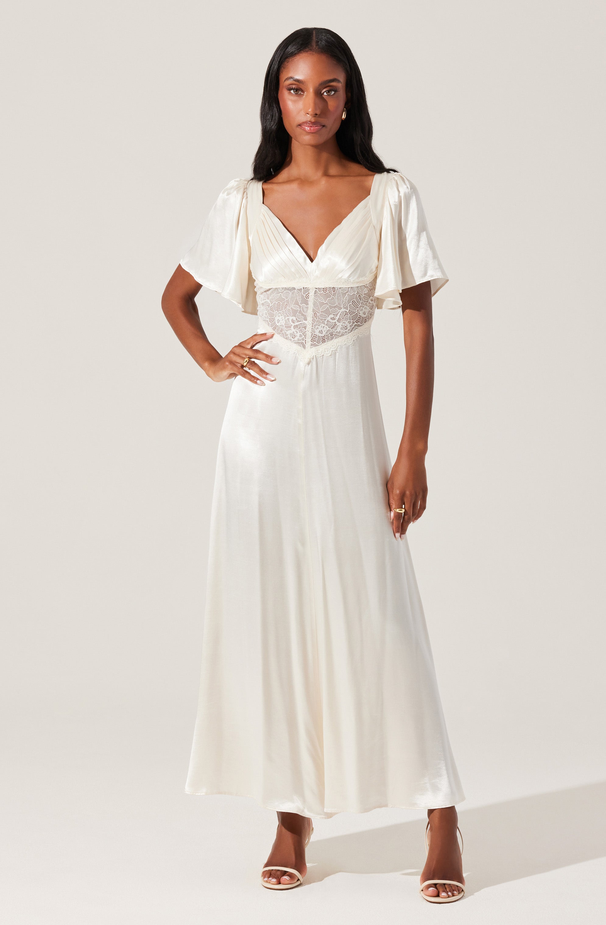 Aurelia Satin V-Neck Midi Dress-Matylis