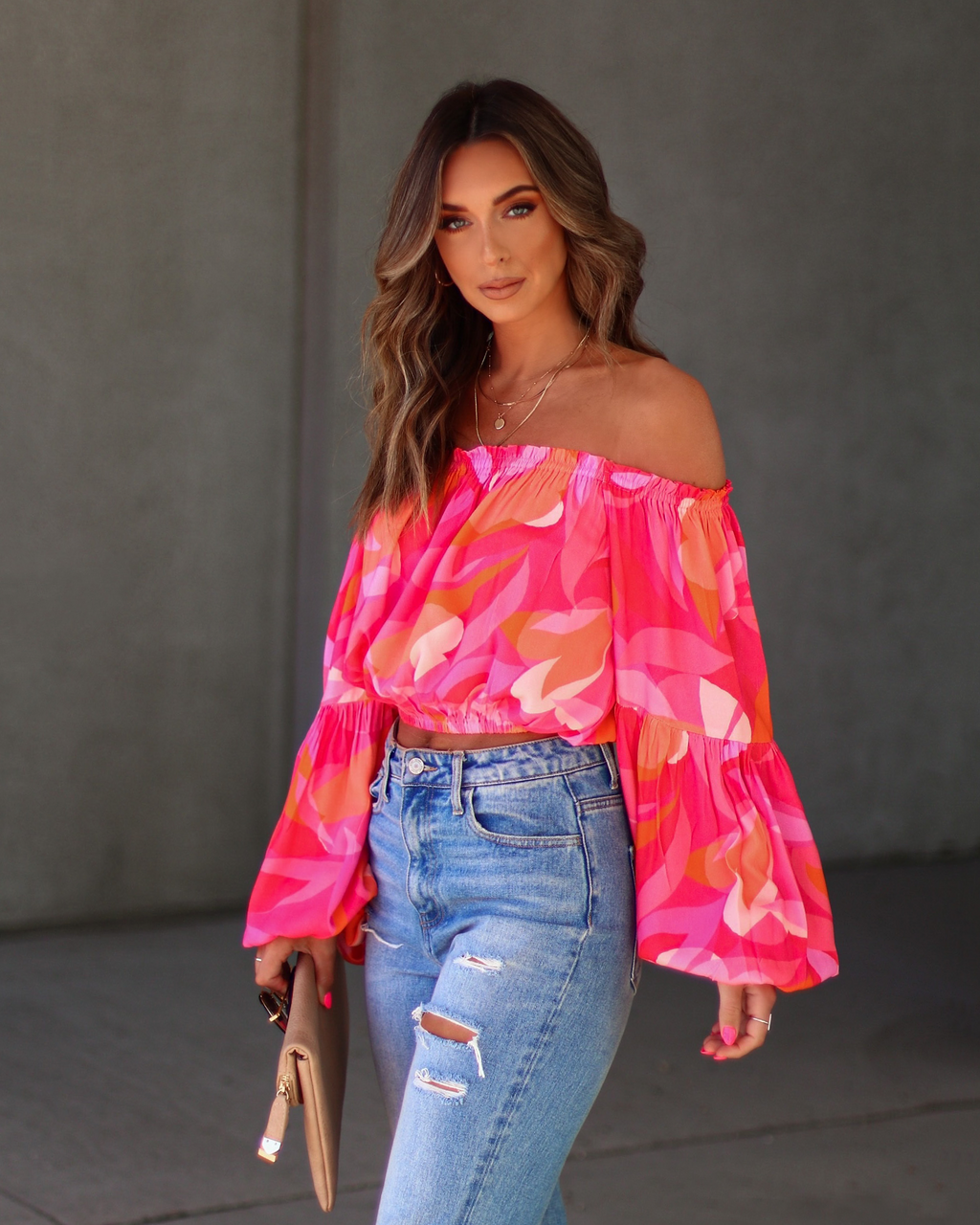 Tropical Spring Printed Off The Shoulder Top-Matylis