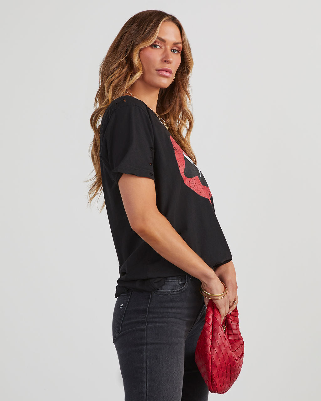 Vampire Lips Distressed Cotton Tee-Matylis