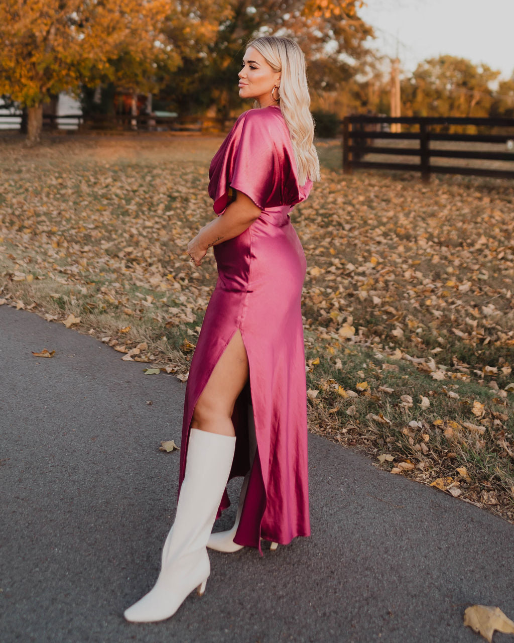 Theia Satin V-Neck Maxi Dress-Matylis