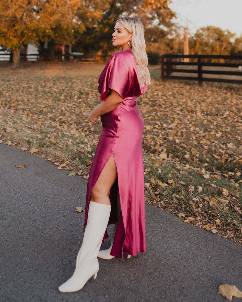 Theia Satin V-Neck Maxi Dress-Matylis