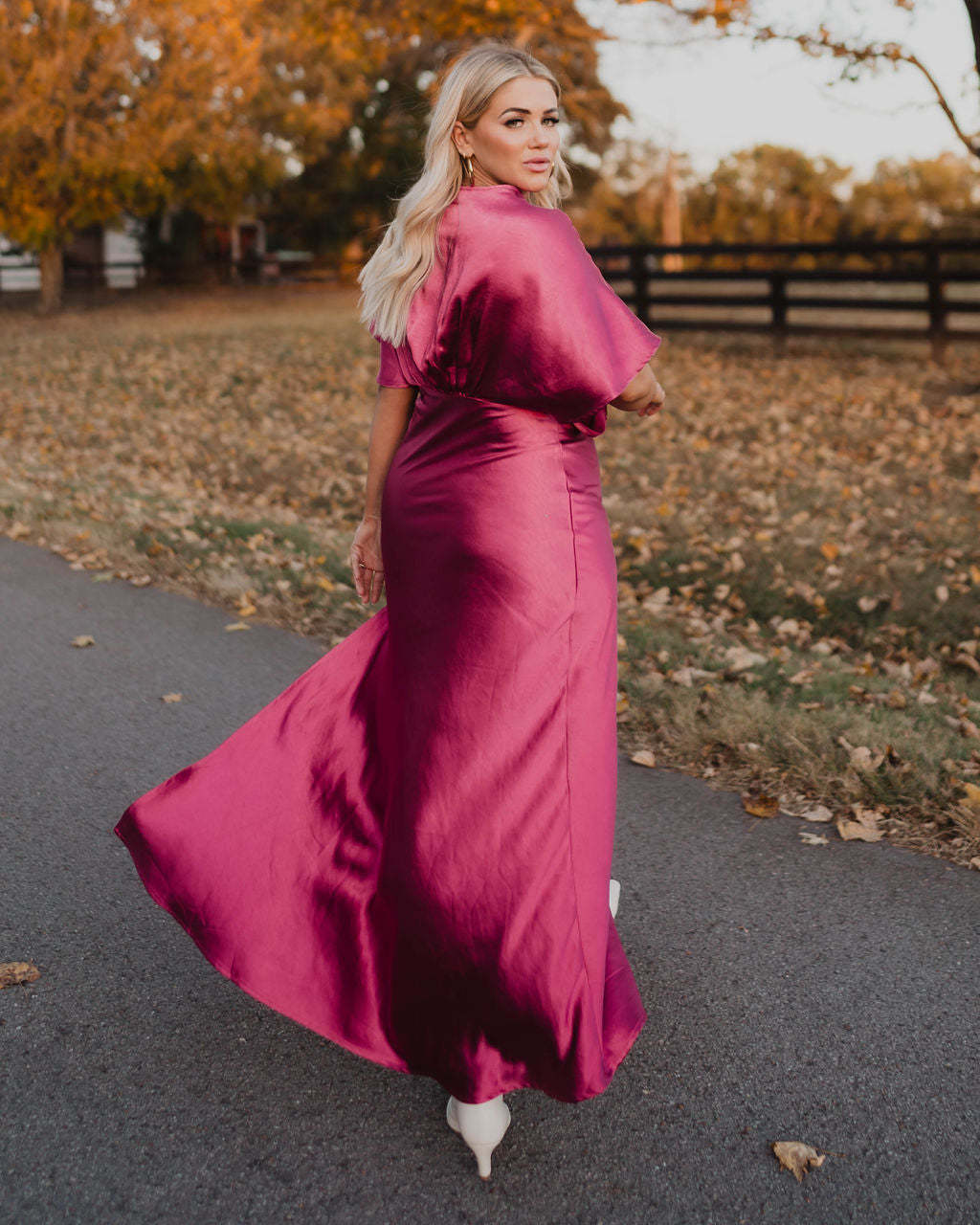 Theia Satin V-Neck Maxi Dress-Matylis