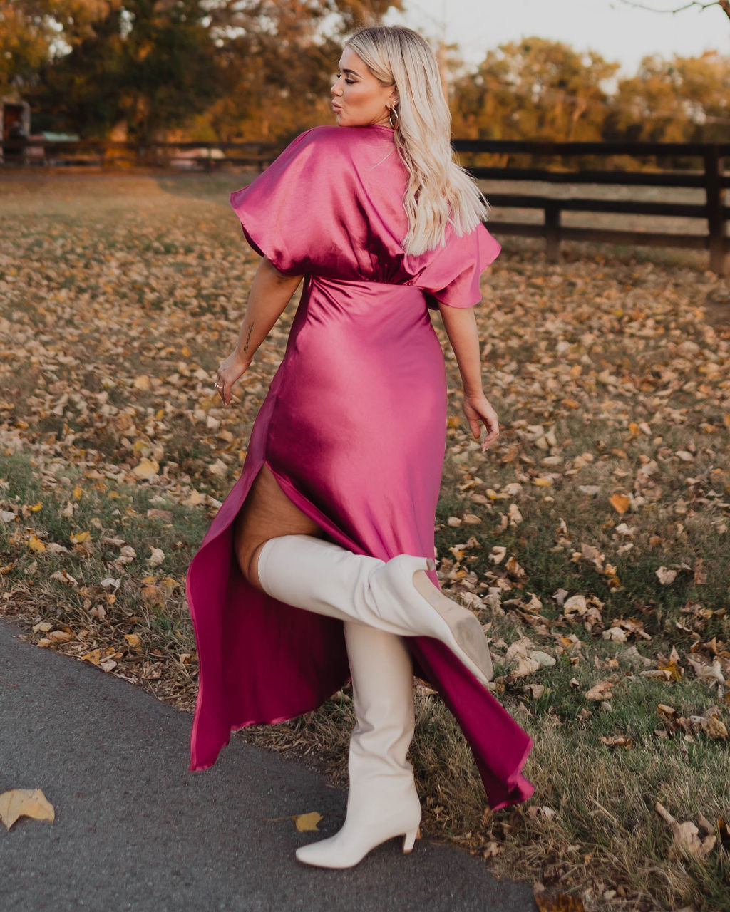 Theia Satin V-Neck Maxi Dress-Matylis