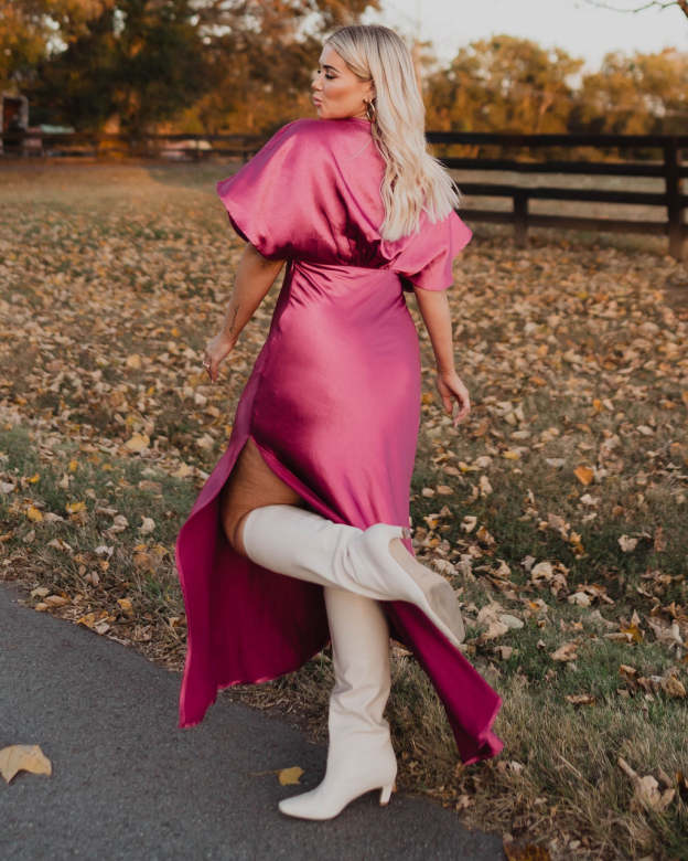 Theia Satin V-Neck Maxi Dress-Matylis