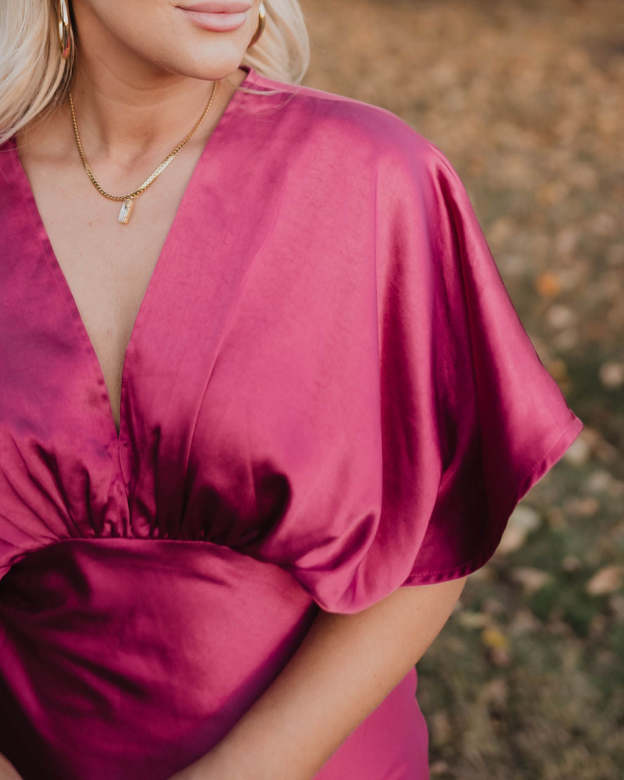 Theia Satin V-Neck Maxi Dress-Matylis