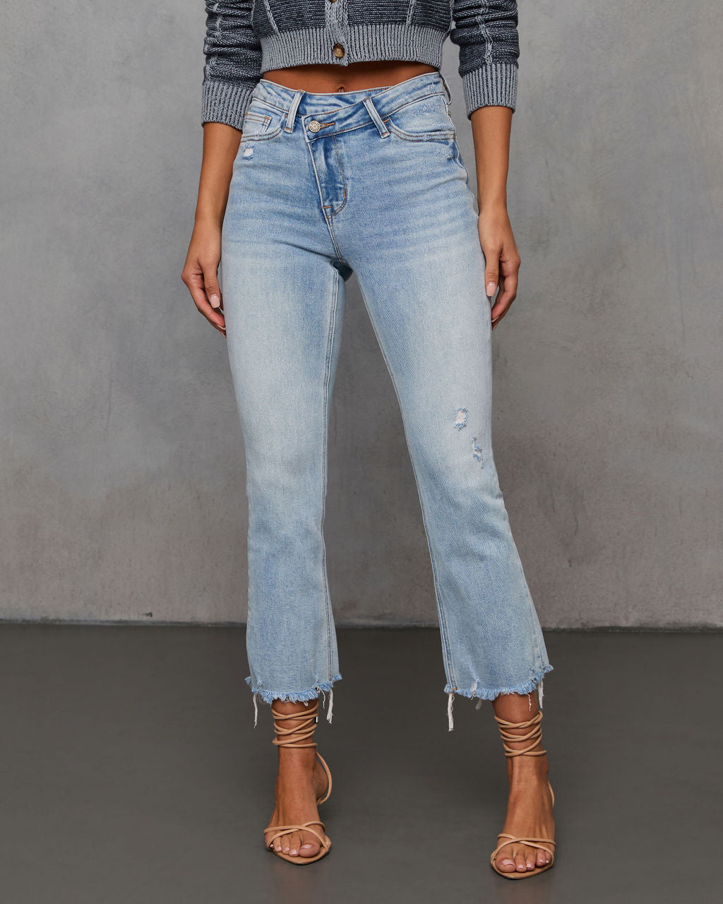 Olivia High Rise Cross Over Crop Flare Jeans-Matylis