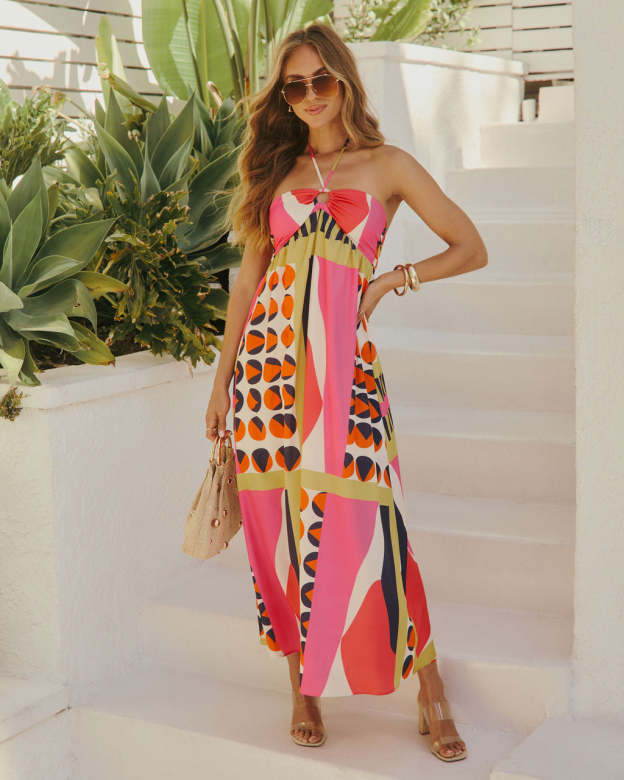 Till Sunset Abstract Halter Maxi Dress-Matylis