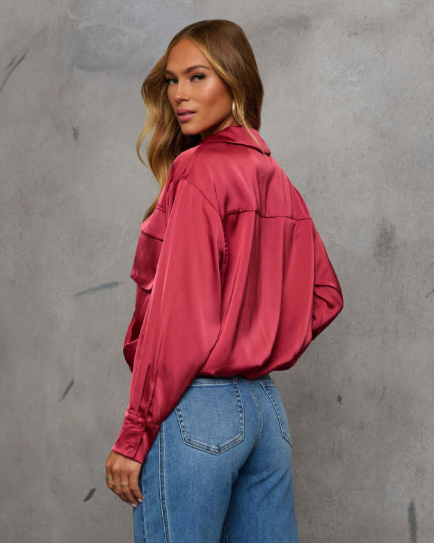Veda Asymmetric Button Satin Top-Matylis