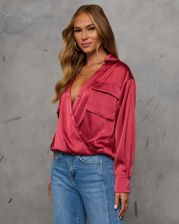 Veda Asymmetric Button Satin Top-Matylis