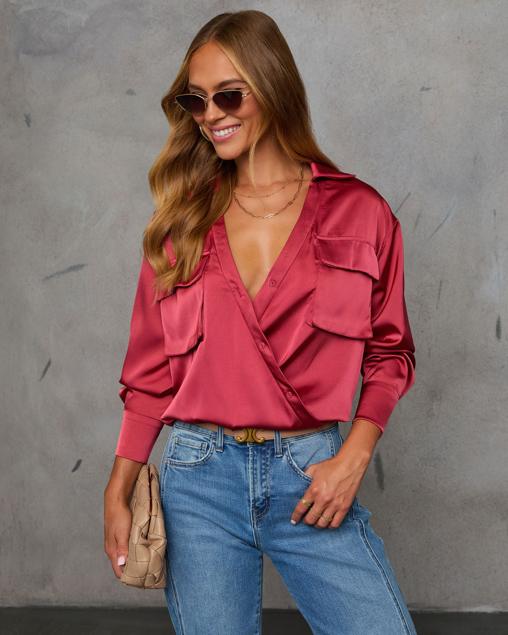 Veda Asymmetric Button Satin Top-Matylis