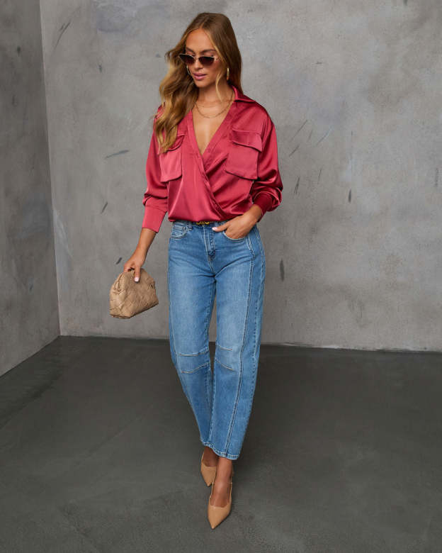 Veda Asymmetric Button Satin Top-Matylis