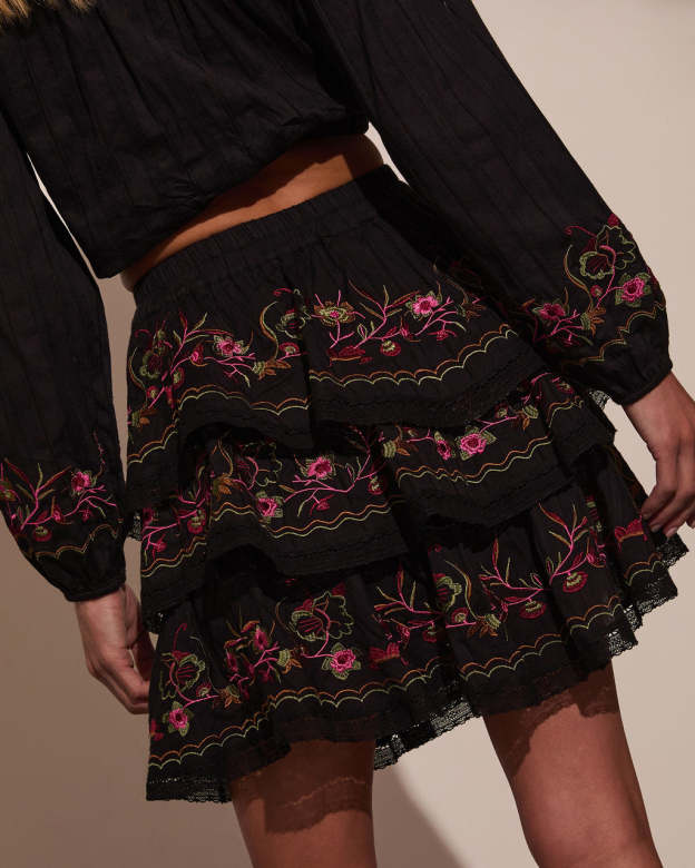 Trail of Flowers Tiered Floral Mini Skirt-Matylis