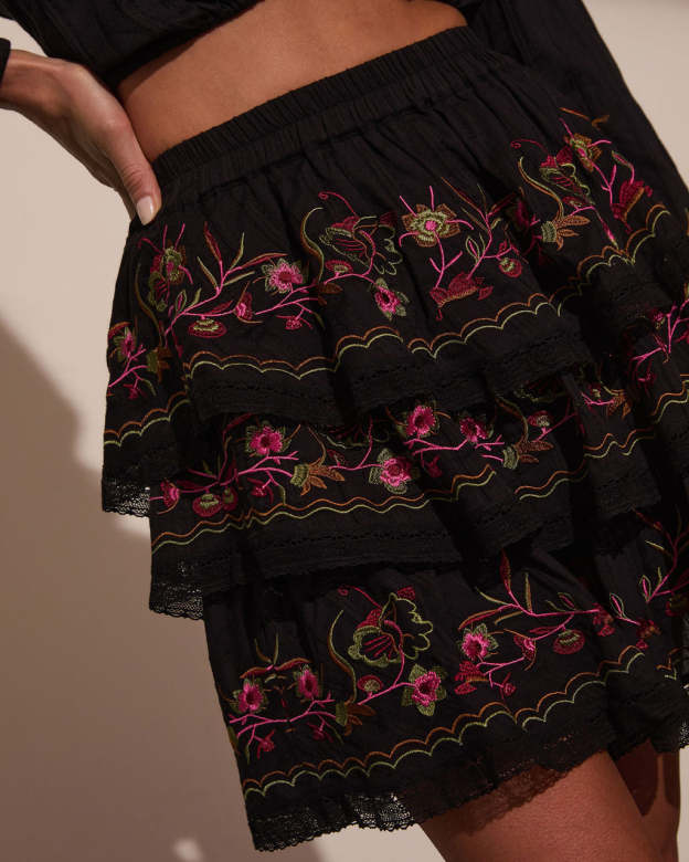 Trail of Flowers Tiered Floral Mini Skirt-Matylis