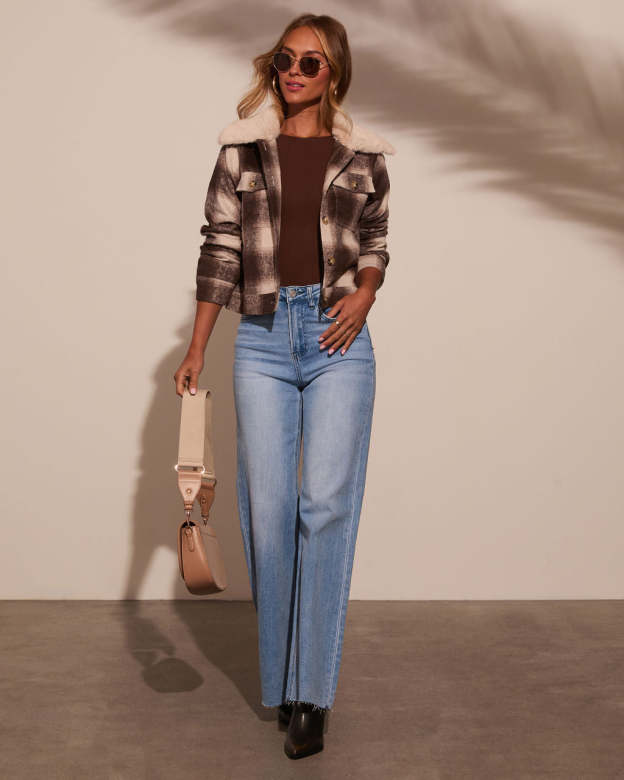 Warm Feels Fur Collar Plaid Jacket-Matylis