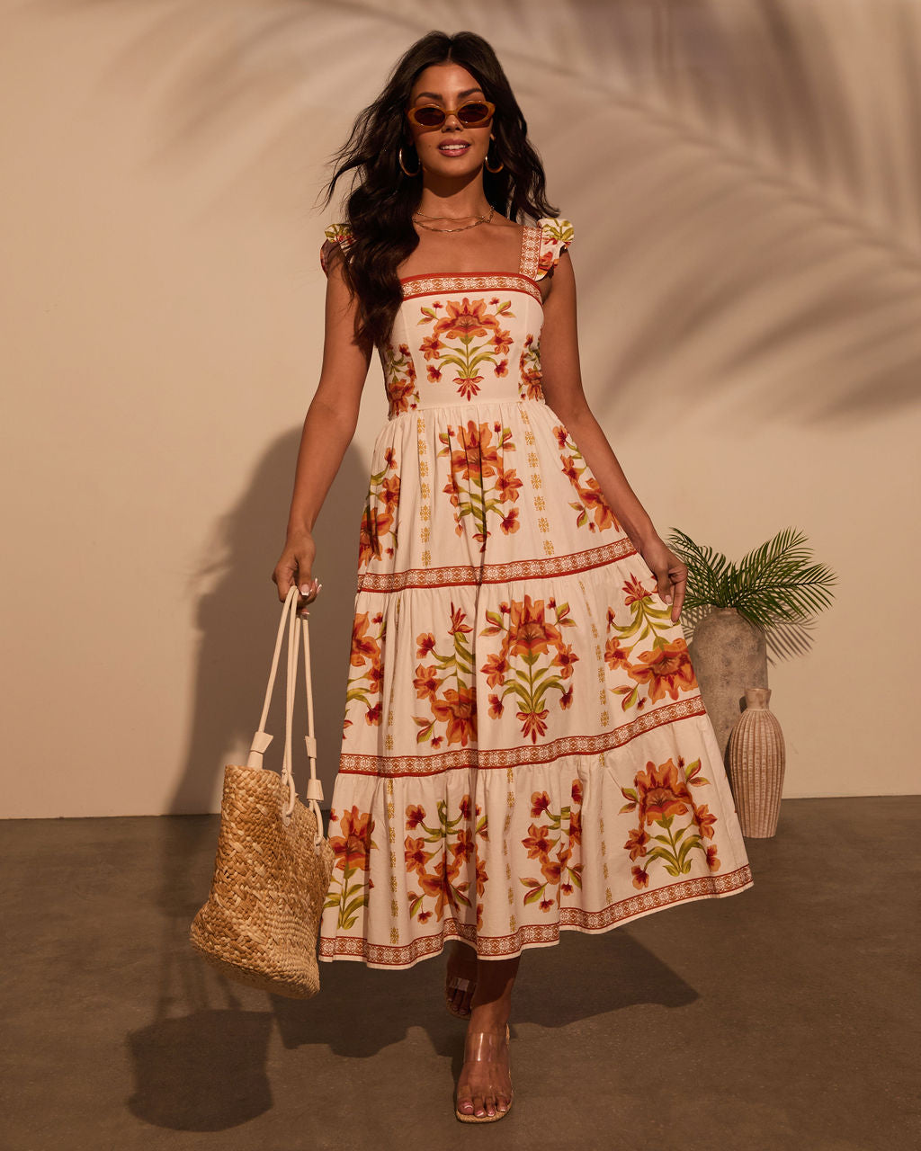 Tropical Reverie Tiered Floral Maxi Dress-Matylis