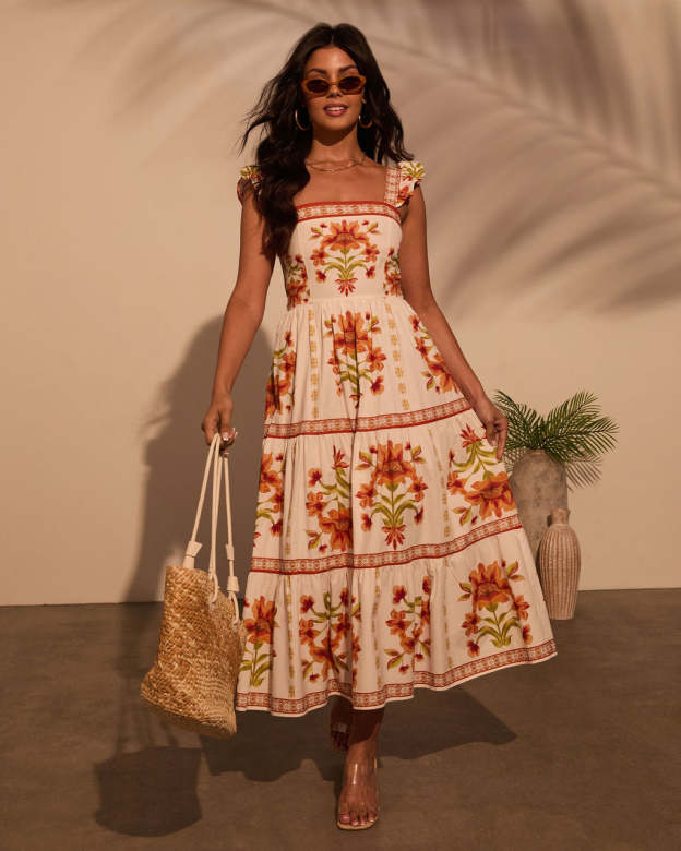 Tropical Reverie Tiered Floral Maxi Dress-Matylis