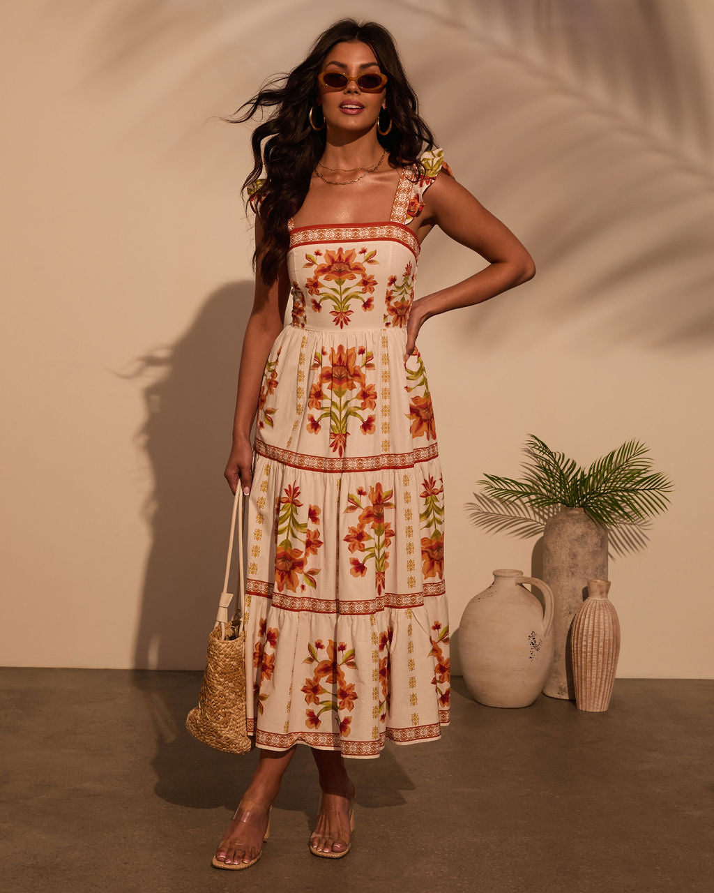 Tropical Reverie Tiered Floral Maxi Dress-Matylis