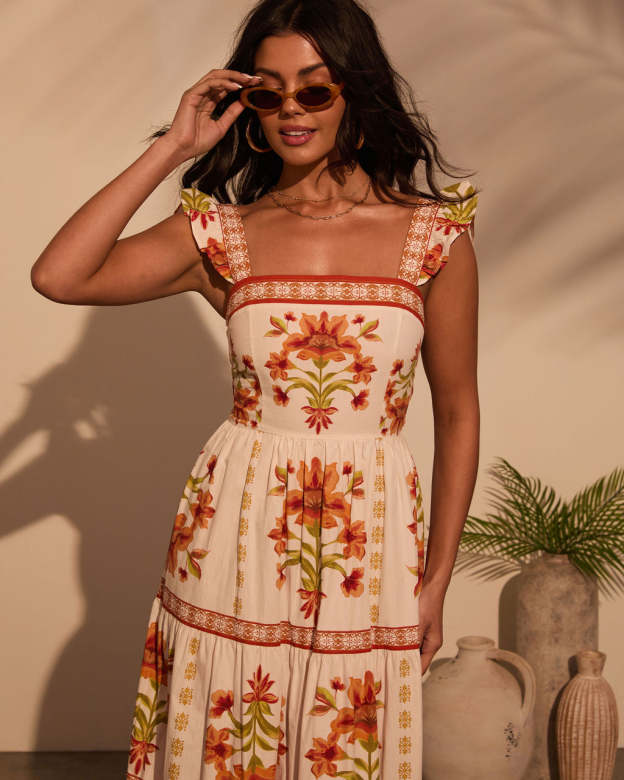 Tropical Reverie Tiered Floral Maxi Dress-Matylis