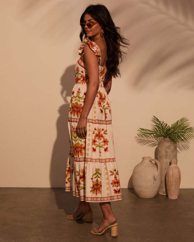 Tropical Reverie Tiered Floral Maxi Dress-Matylis