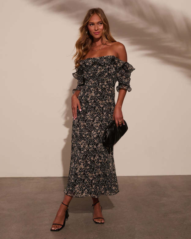 Vernia Off Shoulder Floral Midi Dress-Matylis
