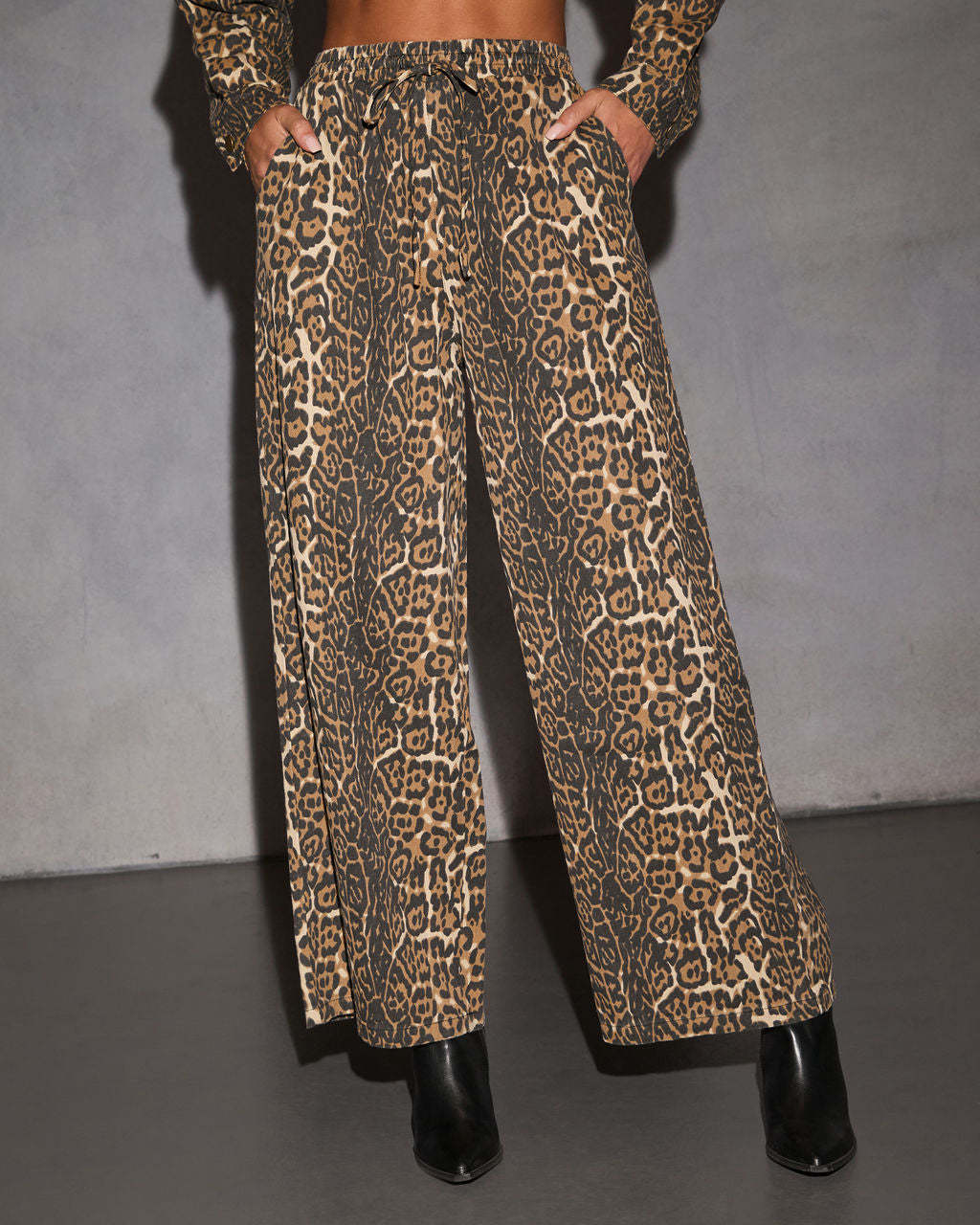 Wild Aura Wide Leg Animal Print Pants-Matylis