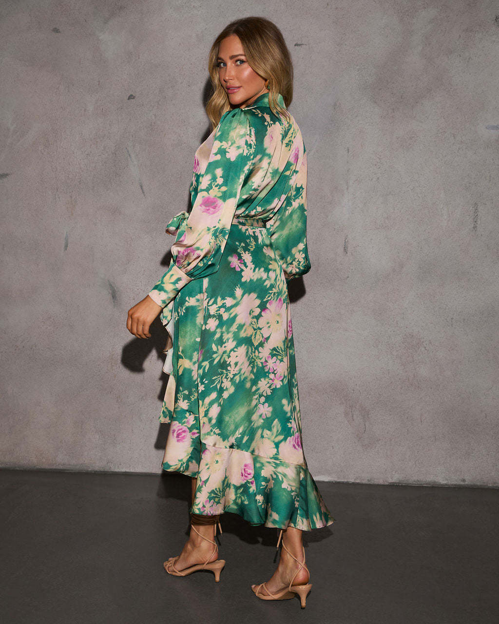 Vilma Satin Wrap Midi Dress-Matylis