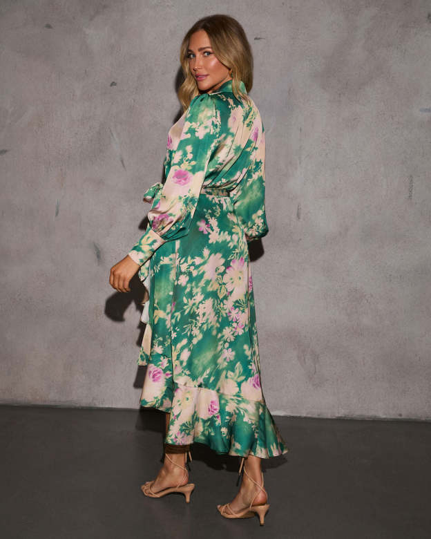 Vilma Satin Wrap Midi Dress-Matylis