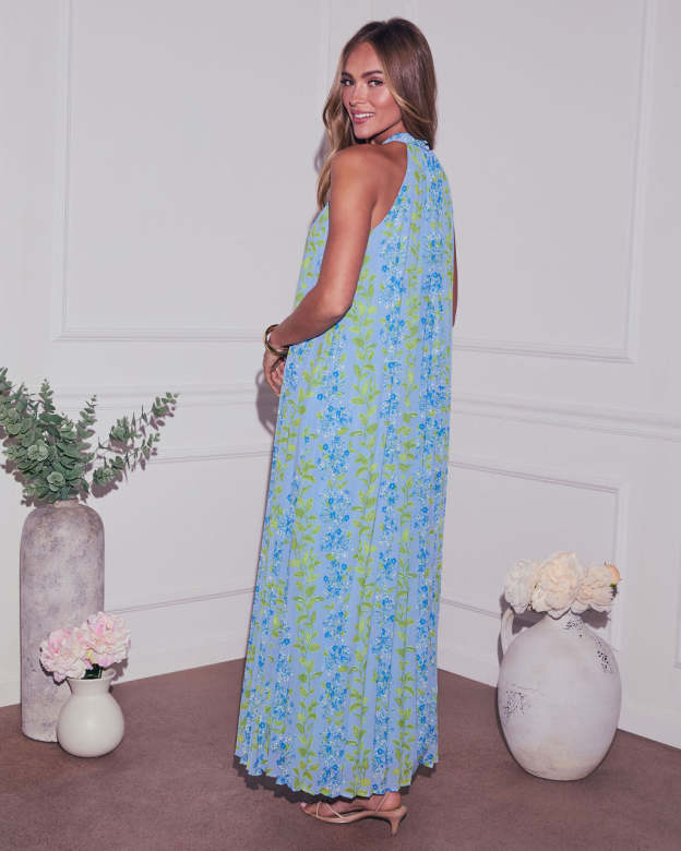 Vaughn Floral Pleated Halter Maxi Dress-Matylis