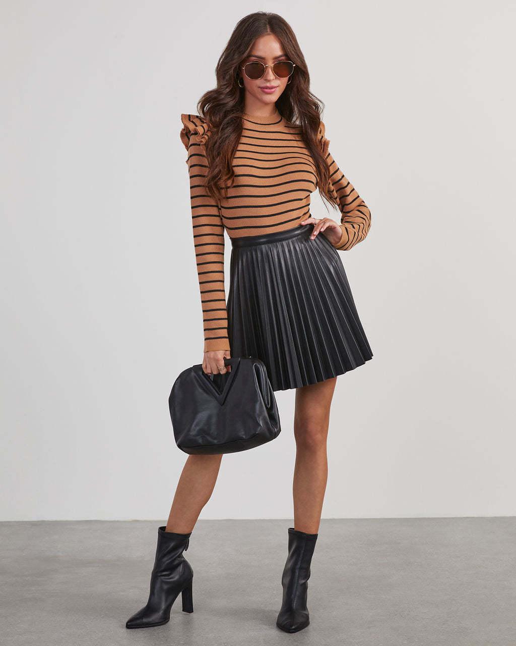 Vixen Pleated Faux Leather Mini Skirt-Matylis