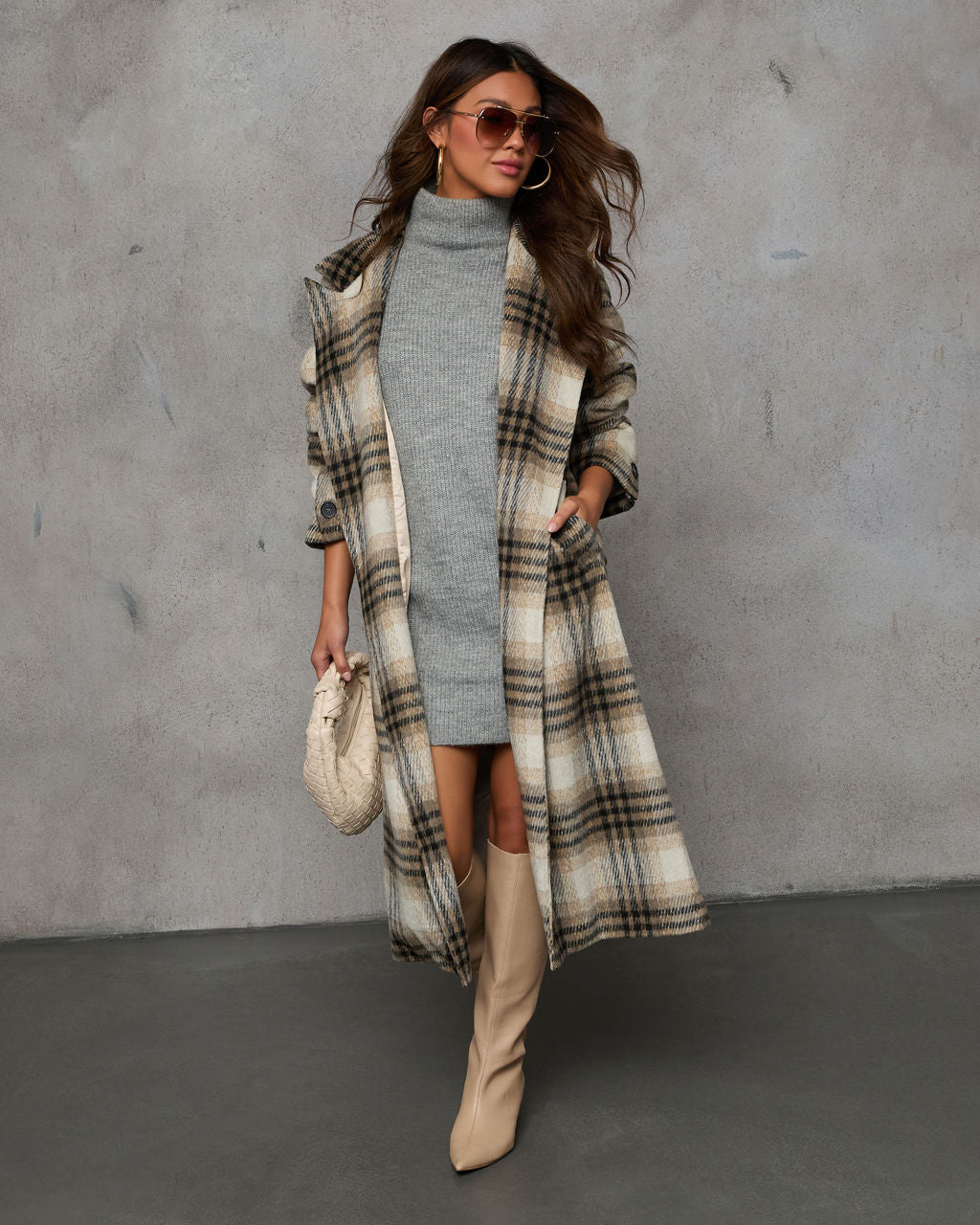 Town Stroll Plaid Trench Coat-Matylis