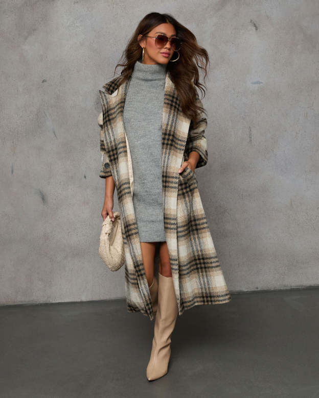 Town Stroll Plaid Trench Coat-Matylis