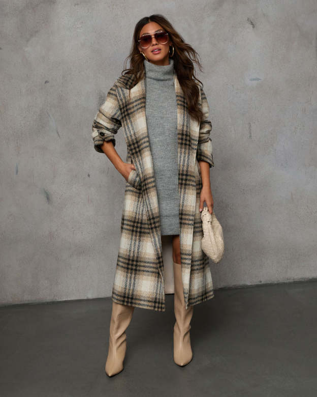 Town Stroll Plaid Trench Coat-Matylis