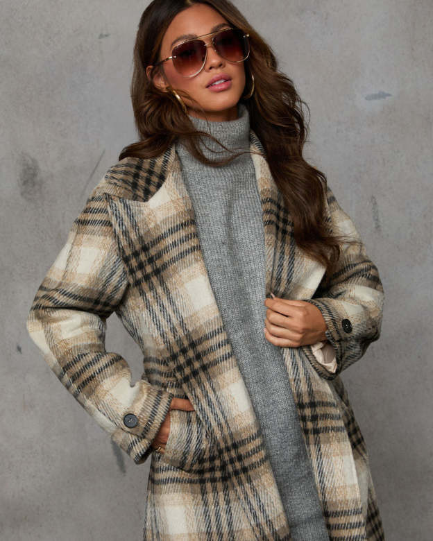 Town Stroll Plaid Trench Coat-Matylis