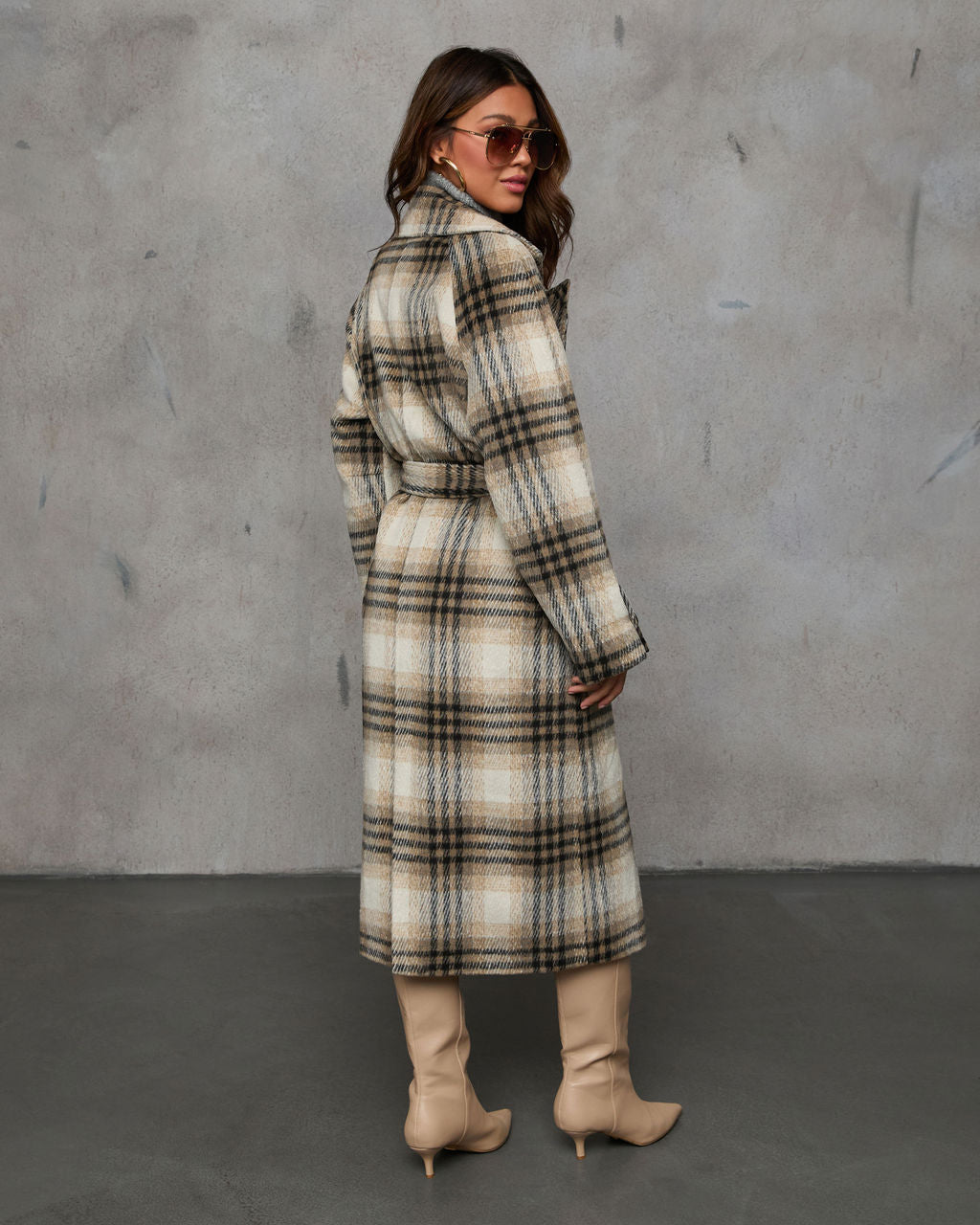 Town Stroll Plaid Trench Coat-Matylis