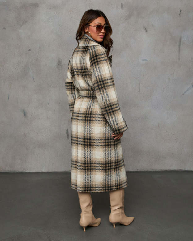 Town Stroll Plaid Trench Coat-Matylis