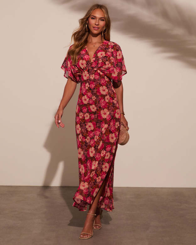 Theia Satin V-Neck Maxi Dress-Matylis
