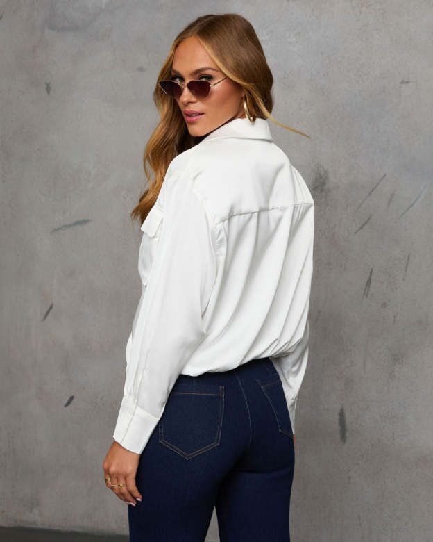 Veda Asymmetric Button Satin Top-Matylis