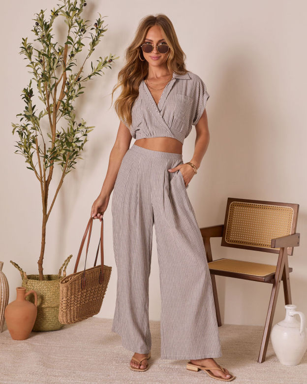 Thea High Rise Striped Pants-Matylis