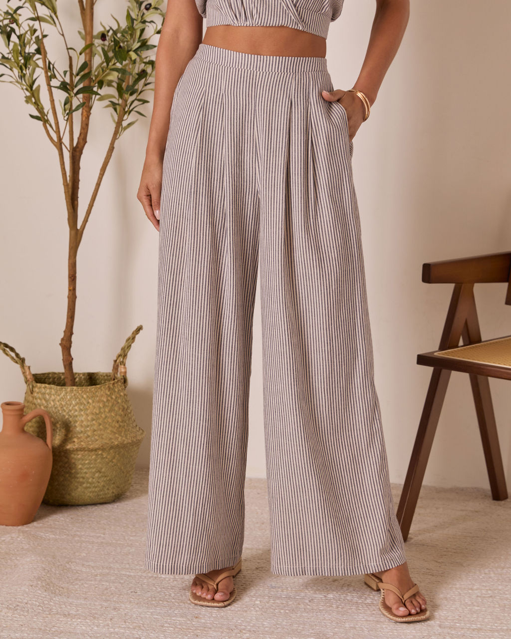 Thea High Rise Striped Pants-Matylis