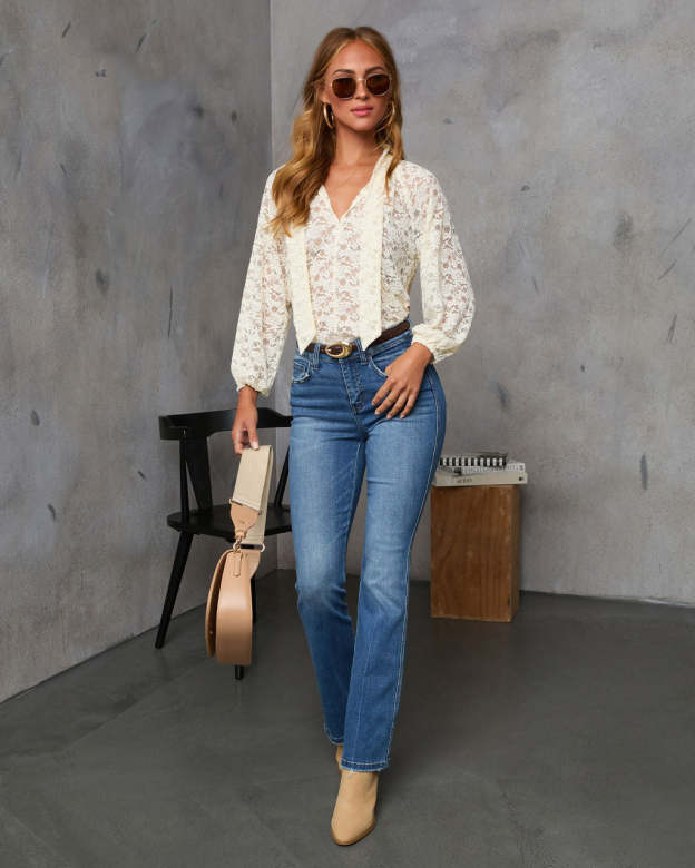 Warm Spice Neck Tie Lace Blouse-Matylis